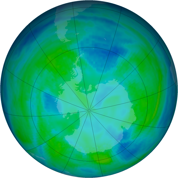 Antarctic ozone map for 25 April 1993